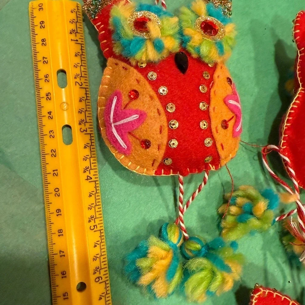 Pier 1 - Holiday Colorful Beaded 6.5 Owl Ornaments Christmas Tree Ornaments